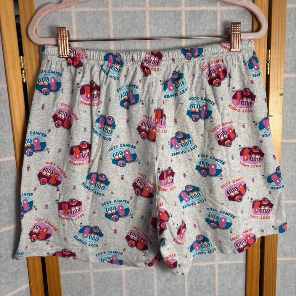 Mia Lucce Womens Gray Cozy Camper Cotton‎ Pajama Set Short Sleeve Shorts Large - Picture 6 of 7